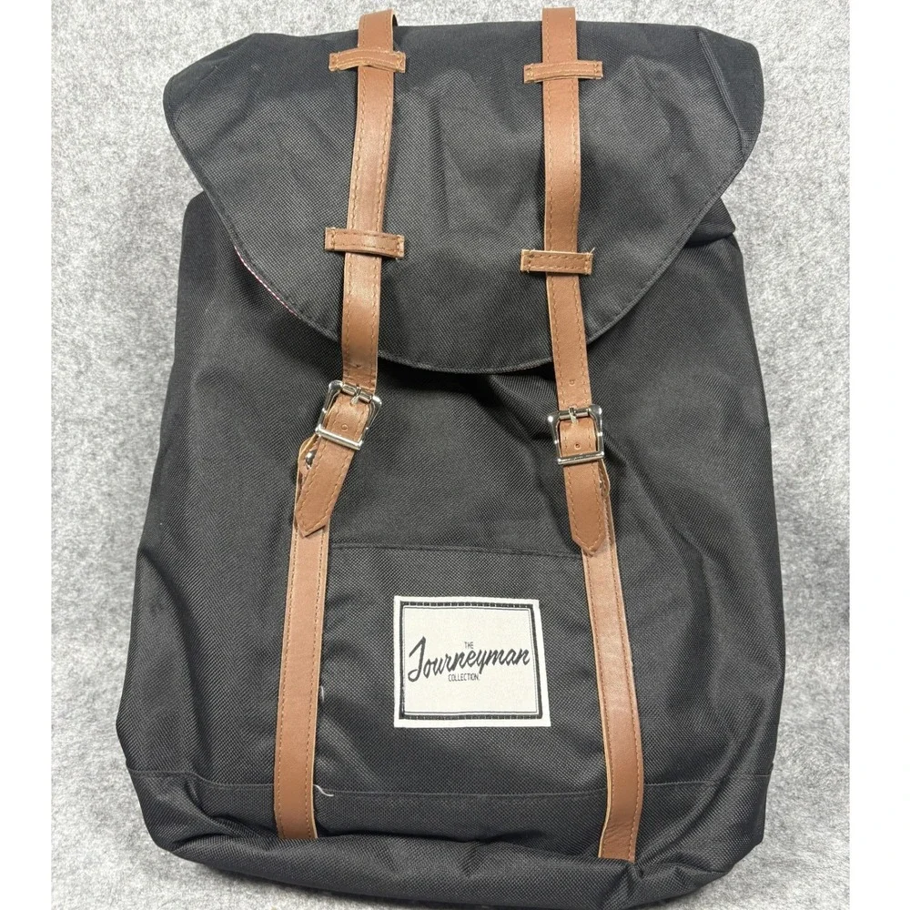 The Journeyman Collection Little America Backpack OS Black Faux Leather Straps